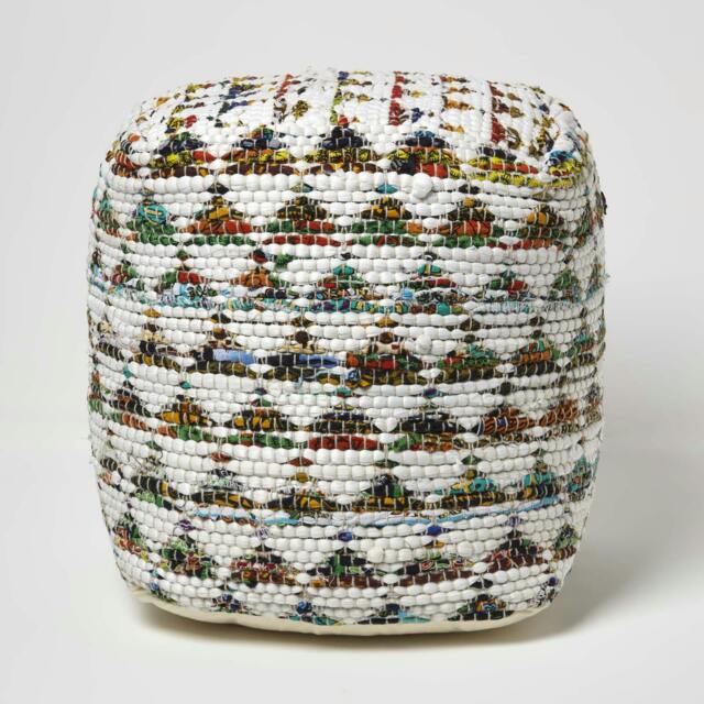 Rackhams Cream Chindi Design Bean Filled Pouffe - 40 x 40 x 40 cm - image 1
