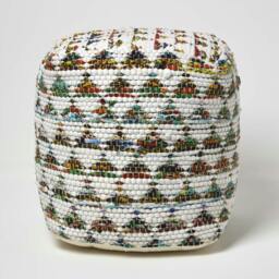 Rackhams Cream Chindi Design Bean Filled Pouffe - 40 x 40 x 40 cm - thumbnail 1