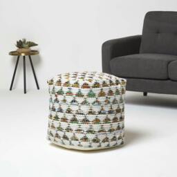 Rackhams Cream Chindi Design Bean Filled Pouffe - 40 x 40 x 40 cm - thumbnail 2