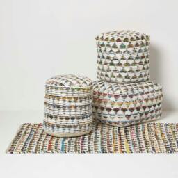 Rackhams Cream Chindi Design Bean Filled Pouffe - 40 x 40 x 40 cm - thumbnail 5