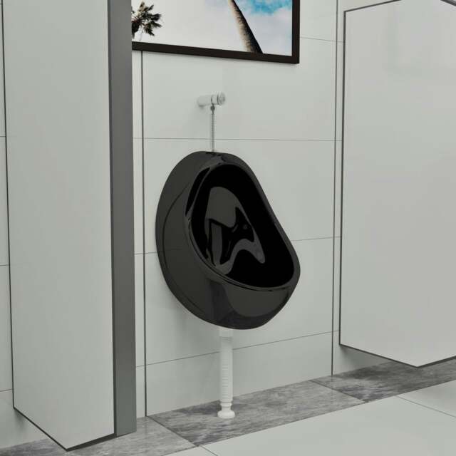 Rackhams Wall Hung Urinal with Flush Valve Ceramic Black