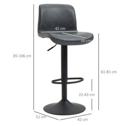 Rackhams Retro Barstools Set of 2 PU Leather Adjustable Height Swivel Bar Chairs - thumbnail 5