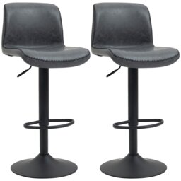 Rackhams Retro Barstools Set of 2 PU Leather Adjustable Height Swivel Bar Chairs - thumbnail 2