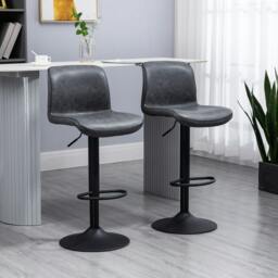 Rackhams Retro Barstools Set of 2 PU Leather Adjustable Height Swivel Bar Chairs