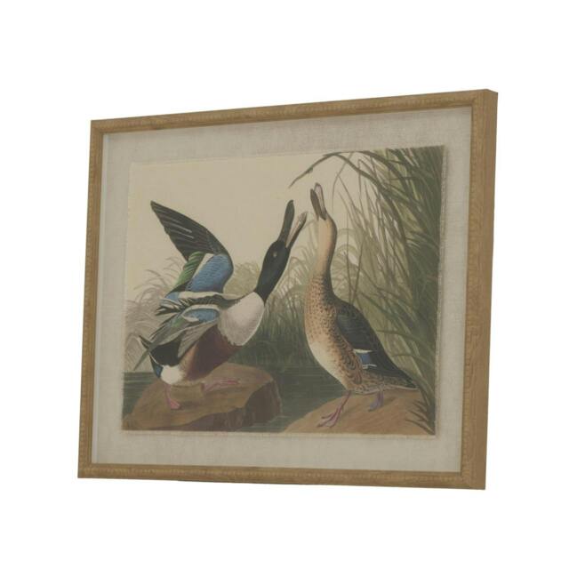 Rackhams Flora & Fauna Collection Mallards Beaded Linen Framed Wall Art - Brown/White/Black - Brown/White/Black - 50cm x 2cm x 40cm - Brown/White/Black - image 1