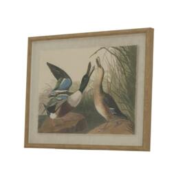 Rackhams Flora & Fauna Collection Mallards Beaded Linen Framed Wall Art - Brown/White/Black - Brown/White/Black - 50cm x 2cm x 40cm - Brown/White/Black - thumbnail 1