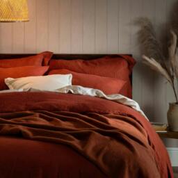 Rackhams Burnt Orange French Linen 40cm Deep Fitted Sheets - Double - thumbnail 2