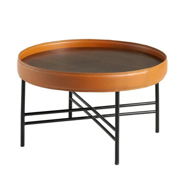 Rackhams Round Coffee Table in Leatherette, Walnut and Black Steel 2058 - image 1