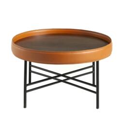 Rackhams Round Coffee Table in Leatherette, Walnut and Black Steel 2058 - thumbnail 2