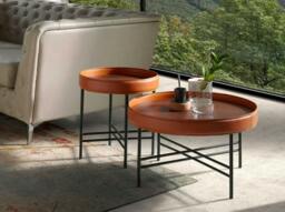 Rackhams Round Coffee Table in Leatherette, Walnut and Black Steel 2058 - thumbnail 6