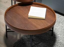 Rackhams Round Coffee Table in Leatherette, Walnut and Black Steel 2058 - thumbnail 5