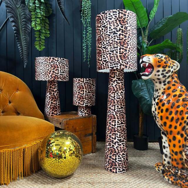 Rackhams Handmade Velvet Portable lamps in Luxe Leopard - Maxi - 112cm Height - Rechargeable LED Bulb - image 1