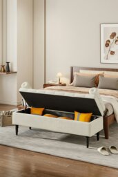 Rackhams Tufted Flip Top Storage Bench with Side Arms Beige - Beige - thumbnail 2