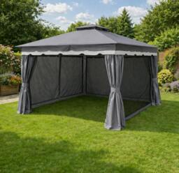 Rackhams Gazebo Curtains Set  Grey - Glendale Monaco 3m 4m Waterproof Side Panels - 4m x 3m - thumbnail 2