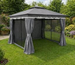Rackhams Gazebo Curtains Set  Grey - Glendale Monaco 3m 4m Waterproof Side Panels - 4m x 3m - thumbnail 3