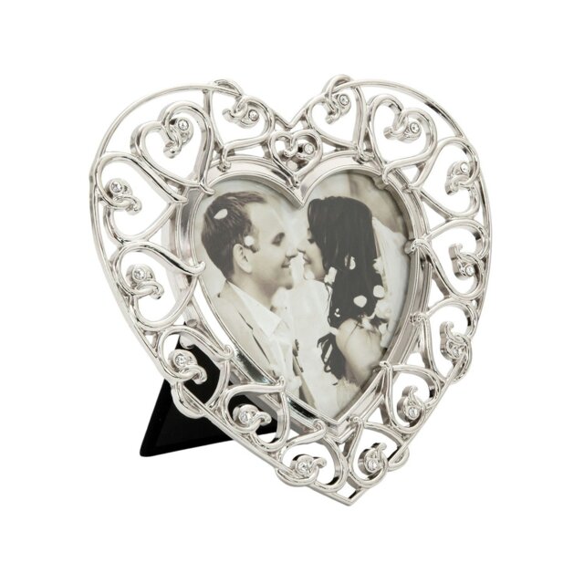 Rackhams Heart Themed 4x4 Silver Picture Frame with Small Diamante Crystals - image 1