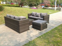 Rackhams Rattan Garden Furniture Sets With 3 Seater Sofa Square Coffee Table And 2 PC Big Footstools - thumbnail 2