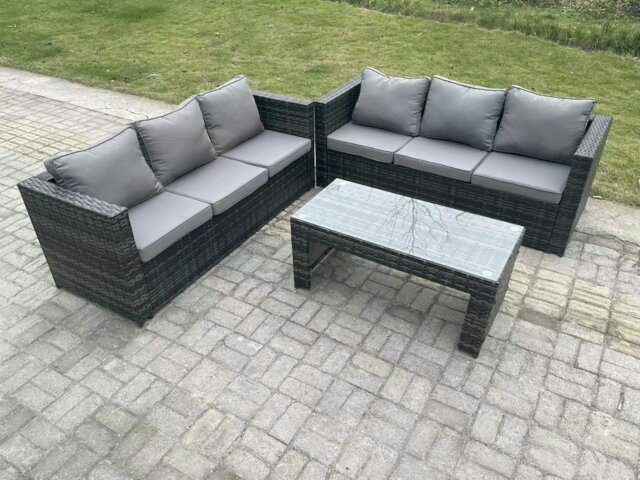 Rackhams Outdoor Rattan Garden Furniture Lounge Sofa Set With Oblong Rectagular Coffee Table - image 1