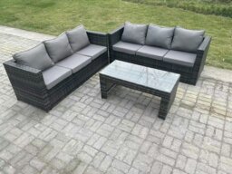 Rackhams Outdoor Rattan Garden Furniture Lounge Sofa Set With Oblong Rectagular Coffee Table - thumbnail 2