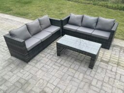 Rackhams Outdoor Rattan Garden Furniture Lounge Sofa Set With Oblong Rectagular Coffee Table - thumbnail 1