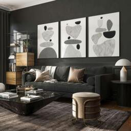 Rackhams Contemporary Artwork For Living Room - Set of 3 wall art prints - A2 16.54 x 23.39 in / 42 x 59.4 cm - Satin Photo paper 280 gsm - Oak Frame - thumbnail 2