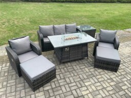 Rackhams Wicker Rattan Garden Furniture Sofa Set Gas Fire Pit Dining Table Indoor Outdoor with Side Table Chair 2 Big Footstool - thumbnail 2