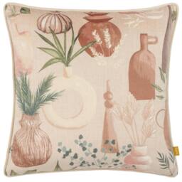 Rackhams Piping Detail Velvet Earthen Pots Cushion Cover - Natural - 43cm x 43cm - Natural - 100% Polyester