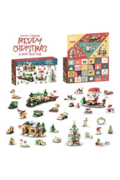 Rackhams 24 Pack Christmas Advent Calendar Building Set Christmas Santa Claus Train Bricks Toys, Gifts for Kids - Red
