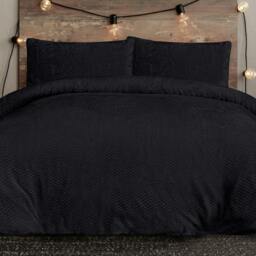 Rackhams Luxury Super Soft & Reversible Waffle Teddy Fleece Duvet Set- Black - Super King - thumbnail 2