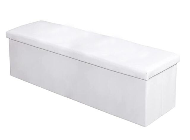 Rackhams Faux Leather Storage Ottoman - 76cm x 38cm Foldable - White - image 1