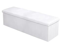 Rackhams Faux Leather Storage Ottoman - 76cm x 38cm Foldable - White - thumbnail 1