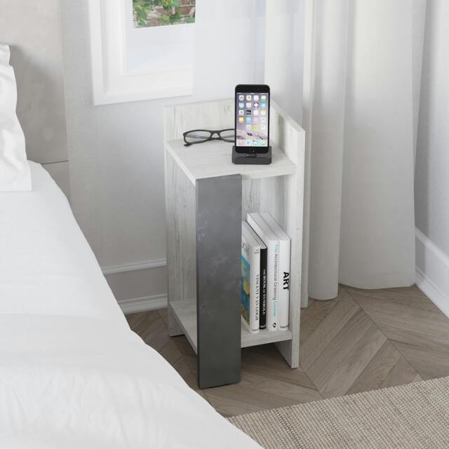 Rackhams Elos Modern Narrow Bedside Table Right Module 25x25x60cm - Ancient White-Retro Grey - image 1