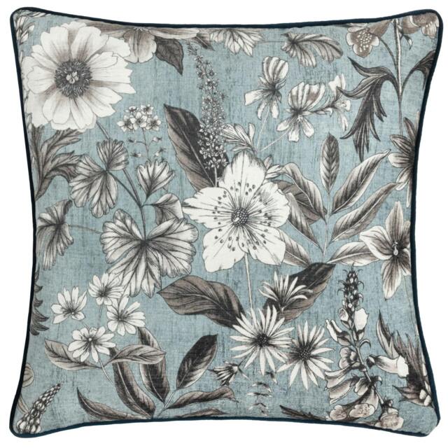 Rackhams Harlington Botany Piped Velvet Floral Cushion Cover - Petrol - 50cm x 50cm - Petrol - 100% Polyester - image 1
