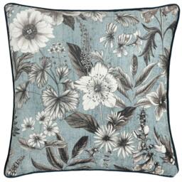 Rackhams Harlington Botany Piped Velvet Floral Cushion Cover - Petrol - 50cm x 50cm - Petrol - 100% Polyester - thumbnail 2