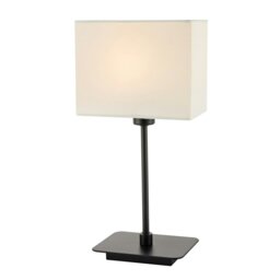 Rackhams Contemporary Matte Black Bedside Table Lamp with White Cotton Fabric Shade - thumbnail 1