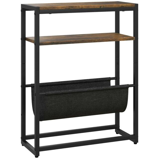 Rackhams Narrow Side Table, End Table with 3-Tier Storage, V-Shaped Magazine Holder for Living Room, Bedroom, 43 x 18 x 56 cm, Ru