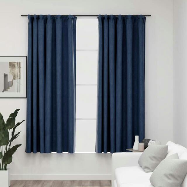 Rackhams Linen-Look Blackout Curtains with Hooks 2 pcs Blue 140x175 cm