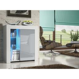 Rackhams 83cm Grey Cabinet Cupboard Sideboard with High Gloss Door and Free LED Lights - 83 cm  - MDF/Chipboard - White Matt Body & Grey Gloss Door - thumbnail 3
