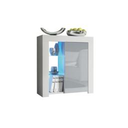 Rackhams 83cm Grey Cabinet Cupboard Sideboard with High Gloss Door and Free LED Lights - 83 cm  - MDF/Chipboard - White Matt Body & Grey Gloss Door - thumbnail 2