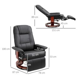 Rackhams Manual Recliner Swivel Reclining Chair with Footrest Armrests, Black - Black - thumbnail 4
