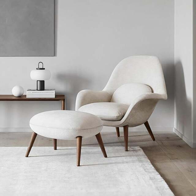 Rackhams Fredericia Swoon Armchair And Footstool, Velvet - White ( With Walnut Legs ) - image 1