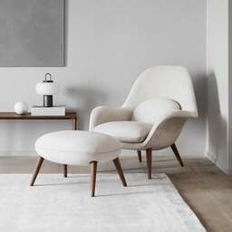 Rackhams Fredericia Swoon Armchair And Footstool, Velvet - White ( With Walnut Legs ) - thumbnail 1