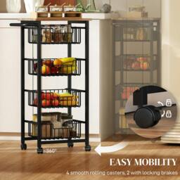 Rackhams 4-Tier Kitchen Island on Wheels with 4 Pull-Out Baskets, Oak - Light Grey - thumbnail 5