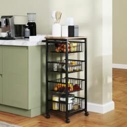 Rackhams 4-Tier Kitchen Island on Wheels with 4 Pull-Out Baskets, Oak - Light Grey - thumbnail 2