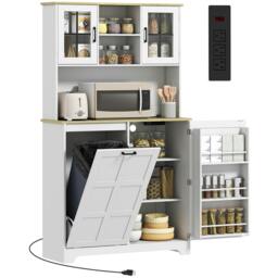 Rackhams 175cm Tall Kitchen Cabinet with Rubbish Bin, White - thumbnail 2