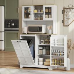 Rackhams 175cm Tall Kitchen Cabinet with Rubbish Bin, White - thumbnail 1