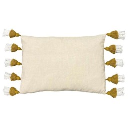 Rackhams Rainbow Tufted Tassel Cushion Cover - Ochre Yellow - One Size - Ochre Yellow - 100% Cotton - thumbnail 2