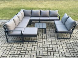 Rackhams 10 Seater Patio Outdoor Garden Furniture Aluminium Lounge Corner Sofa Set with Square Coffee Table with Big Footstool Dark Grey - thumbnail 2