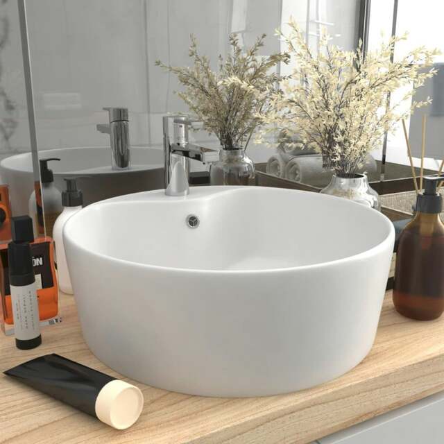 Rackhams Luxury Wash Basin with Overflow Matt White 36x13 cm Ceramic