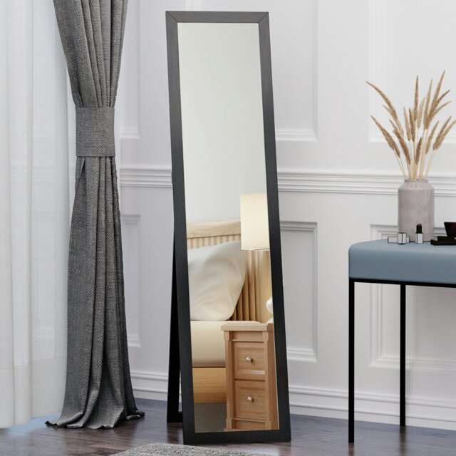 Rackhams Full Length Mirror, Floor Standing or Wall-Mounted Long Mirror, Black - Black - image 1